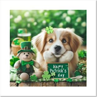 St Patricks Day Cute dog 3 Posters and Art